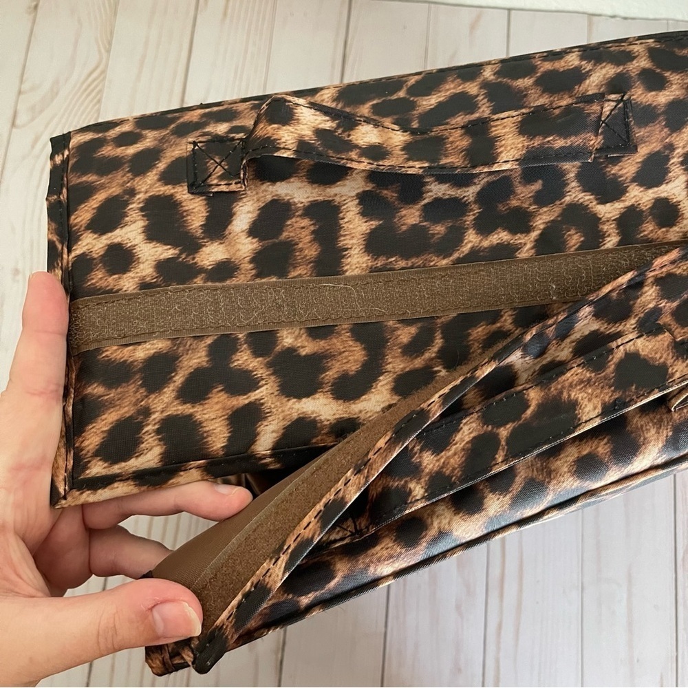 JM Collection Travel Leopard Fold Out Pouch Bag Brown - Picture 4 of 10
